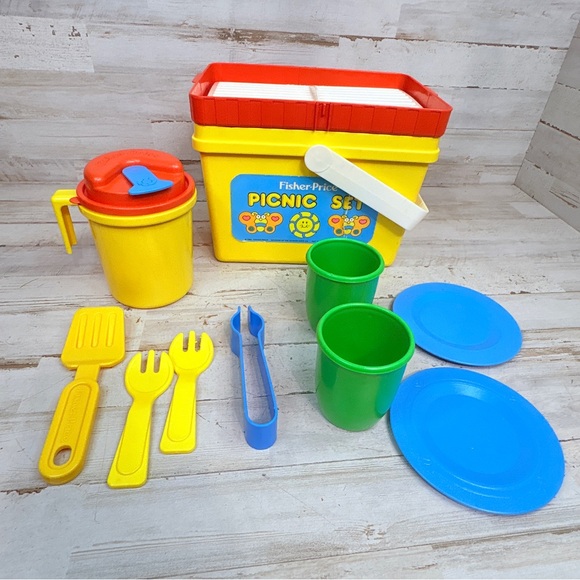 Fisher-Price Other - 1985 Fisher Price Play Food & Mattel Picnic Basket Set | Cups, Plates, Utensils